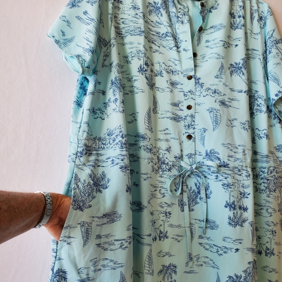 Lands End Dress Women 1X‎ Short Sleeve Plus Beach Print Cover Up Sail 16W 18W - Picture 8 of 16